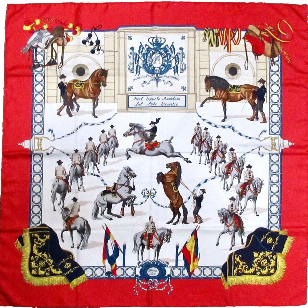 HERMES Carre 90 REAL ESCUELA ANDALUZA DEL ARTE ECUESTRE Scarf Stole Auth Women